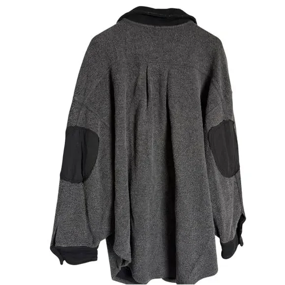Free People Ruby Button Up Oversized Shirt Jacket Shacket Charcoal Gray Black XL - Picture 10 of 14